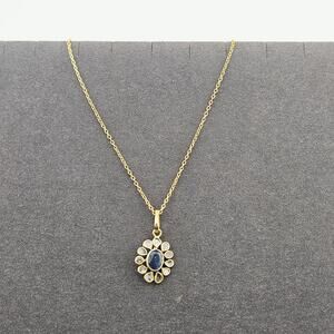 Gold Plated 925 Silver Necklace Blue Starburt Pendant Abstract Floral Peacock